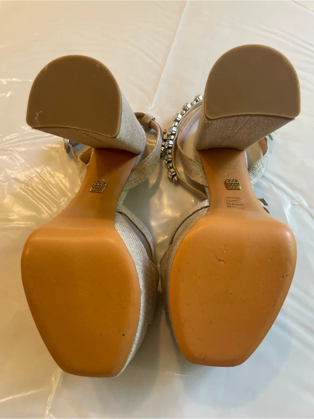 Hill House Women's Champagne Platform Sandals with Jeweled Ankle Strap